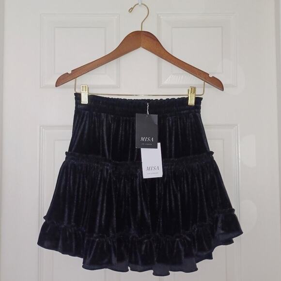 MISA Los Angeles Luiza Tiered Velvet Mini Skirt Jet Black Size XS NWT - Picture 8 of 15